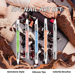 5Pcs Rhinestone Móng Tay Nghệ Thuật Bút Điêu Khắc Gel Bàn Chải Silicone Công Cụ Cho Acrylic Móng Tay Thiết Kế Được Làm Với Tổng Hợp Tóc - Product Image 4