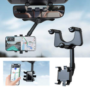 Soporte para Teléfono con Espejo Retrovisor de 360° para Automóvil, Soporte para Teléfono y GPS, Giratorio, Ajustable y Telescópico - Product Image 1