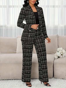 <span class=keywords><strong>Ensemble</strong></span> de <span class=keywords><strong>costume</strong></span> à <span class=keywords><strong>carreaux</strong></span> personnalisable pour femmes - Blazer à double boutonnage à manches longues et pantalon, taille XL, élégant pour le printemps/l'automne - Product Image 4
