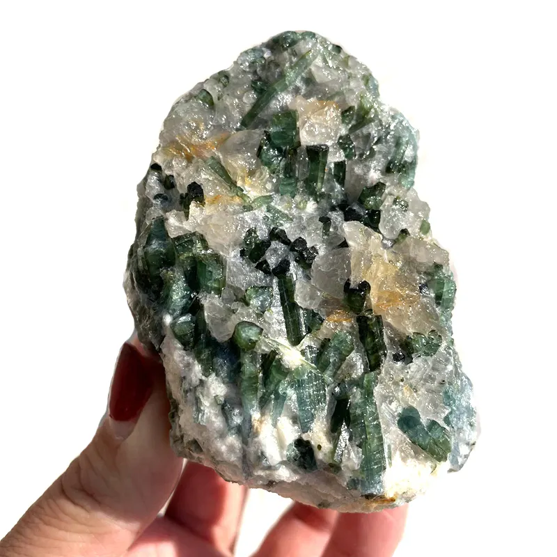 High quality natural healing gemstone quartz cluster raw rough blue green Tourmaline stone specimen