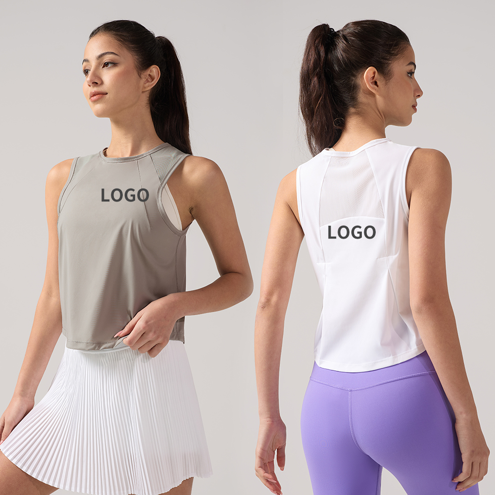 Women's Quick-Dry Breathable Mesh Sports Vest Casual Style Yoga Top with Short Casual Neck Cover-Up