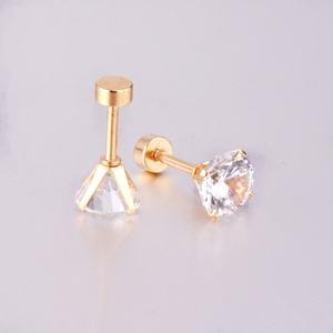 Boucles d'oreilles clous en acier inoxydable plaqué or 18 carats PVD, bijoux fantaisie en zircon et diamant, pour femmes, vente en gros - Product Image 3