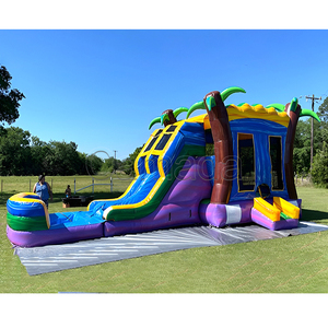 Château gonflable commercial <span class=keywords><strong>de</strong></span> qualité supérieure avec toboggan, château gonflable <span class=keywords><strong>géant</strong></span> avec toboggan, combo aquatique, palmier tropical bleu océan - Product Image 3