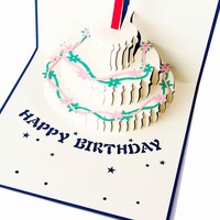 Tarjeta de Cumpleaños 3D Pop-Up con Diseño de Pastel, 15x15cm, Tarjeta de Felicitación Cuadrada de Papel con Relieve y Estampado Dorado