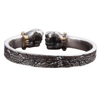 Pulsera de Puño Abierto Retro Punk para Hombre, de Aleación Plateada, de Moda, de Gran Venta, con Diseño de Puño de Fuerza y Personalidad