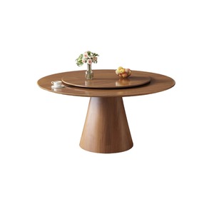 Wholesale Solid Wood Round Dining <strong>Table</strong> with <strong>Lazy</strong> <strong>Susan</strong> Durable Pedestal Base <strong>for</strong> High-End Chinese Restaurant VIP Room. - Product Image 1