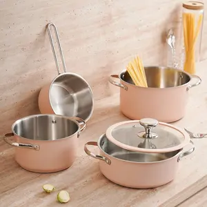 Custom Fashion Colorful Stainless Steel Kitchen Food Grade Ceramic Painting Casserole Cooking Hot Soup Pot Cookware Sets