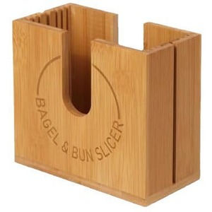 Bamboo Bagel & Bun Slicer Wooden <b>Bread</b> Cutter Rack For Kitchen Use With Stainless Steel <b>Knife</b> 12 In Blade - Product Image 3