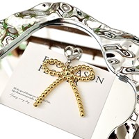 Pendentif Coréen Dongdaemun en Argent, Cœur Nœud Papillon, Breloque de Sac Haut de Gamme Perlée Colorée Électroplaquée, Accessoire Porte-clés