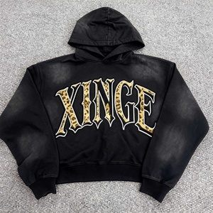 Nouveau Hoodie Homme Personnalisé Printemps 2026 Léger avec Broderie et Imprimé Lettres Patchwork, Coupe Oversize Boxy, Effet Délavé et Vieilli - Product Image 1