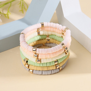Minimalist <b>Ceramic</b> Bracelet Set 6 Piece Pack Colorful Geometric Design Unisex Gift Jewelry - Product Image 3