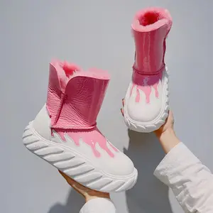 IDOIT yüksek kalite kar bağcıksız ayakkabı kürk kalın Soled yangın botları termal kısa çizmeler kadınlar için pembe kürk çizmeler kadın ayakkabıları