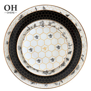 <span class=keywords><strong>Service</strong></span> de table en porcelaine fine écologique Ohere Premium, assiette de présentation noire en nid d'abeille, <span class=keywords><strong>vaisselle</strong></span> en céramique - Product Image 1