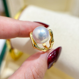 Support de bague en argent S925, accessoires de perles DIY, perles rondes de 8 à 10 mm, simple, bijoux en argent 10442 - Product Image 2