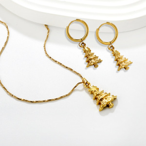 Conjunto de pendientes y collar de árbol de Navidad para mujer, joyería de fiesta de Color dorado, colgante de moda, regalo de vacaciones, joyería fina - Product Image 1