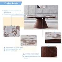 Table à manger rectangulaire extensible en MDF avec plateau en céramique veinée panoramique et piétement conique en papier, pièce maîtresse de luxe minimaliste