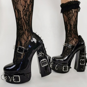 Big Size 47 Hot Punk Style High Platform Women Metal Rivets Sandals Chunky <b>Heels</b> Summer Buckles Shoes <b>Round</b> <b>Toe</b> Thick Sole Pumps - Product Image 6