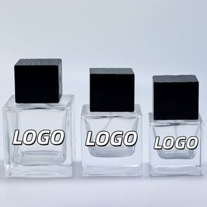 Factory Mens Custom Crimp <b>Perfume</b> Glass <b>Bottle</b> Luxury Pump Sprayer clear Empty square <b>30ml</b> 50ml 100ml <b>Perfume</b> <b>Bottle</b> With Box - Product Image 1