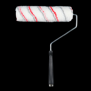Rouleau de peinture en polyester rayé jaune haute densité avec poignée en plastique rouge, cadre à dégagement rapide, outil de peinture durable pour bricolage domestique - Product Image 2