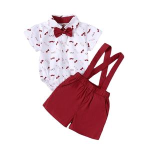 Enfant en bas âge garçon vêtements bébé garçon été costume court à manches courtes haut bretelles shorts 2 pièces costume rouge 12-18 mois - Product Image 1