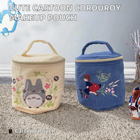 Pochette de maquillage mignonne en velours côtelé avec fermeture éclair, sac de rangement écologique portable pour produits de soin et serviettes hygiéniques, motif dessin animé brodé pour