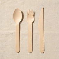 Ensemble de couverts en bois biodégradable jetables, cuillères, fourchettes, couteaux, fourchette, couteau et cuillère en bois