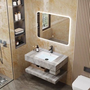 Mueble de baño flotante Baojie Grey Stone con espejo iluminado y lavabo - Product Image 1