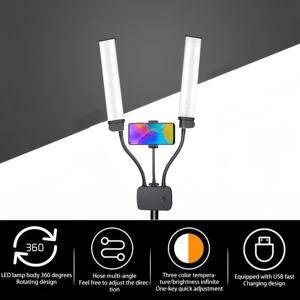 Lampe de beauté LED à double bras flexible à luminosité réglable, avec pince pour téléphone, pour photographie - Product Image 5