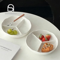 Assiettes en céramique blanches à 3 compartiments avec logo personnalisé, assiettes de restaurant, assiettes à fruits, assiettes à compartiments