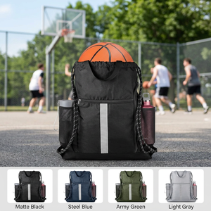 <b>Drawstring</b> <b>Backpacks</b> 20x16 Large Gym Sack Reflective Strip Inside Front Zipper Dual Mesh Side Pockets Beach Swim Hiking 4 Colors - Product Image 1