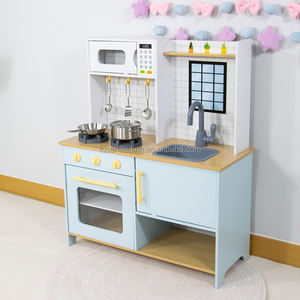 Juego de Cocina de Juguete Azul Pastel para Niños Pequeños, Cocina de Juguete de Madera para Interiores con Microondas, Horno, Estufa y Fregadero - Product Image 2