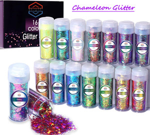 Wholesale 16‑Color Chameleon Chunky PET Glitter Color‑Shift <b>Sequins</b> For Nail <b>Art</b> Epoxy Resin DIY Craft Eyeshadow Decoration - Product Image 1