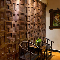 Panneaux muraux vintage en bois massif, mosaïque de carreaux de bois, rotin tissé, style chinois médiéval, pour salon, café, restaurant, décoration intérieure