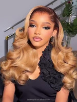 Perruque frontale en dentelle HD sans colle 13x6, cheveux humains, T1B/27 Ombré Blond Miel avec mèches, Ligne de cheveux Lagos, Densité 250, Raie latérale, Ondulations souples