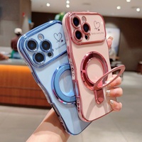 Coque de téléphone magnétique plaquée or à bords ondulés tendance pour iPhone 16 15 14 13 Plus, coque pour iPhone 17 Pro Max avec support anneau