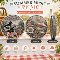 Pièce de monnaie commémorative 3D en relief personnalisée en gros, pièce de monnaie de défi en métal sur le thème du pique-nique musical d'été, cadeau souvenir, fabrication OEM ODM