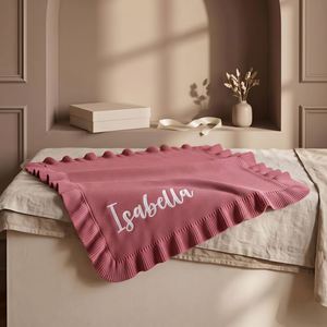 Personalized Luxurious Cotton Throw Blanket Custom Embroidery Name Text <b>Ruffled</b> Edges Soft Breathable Skin-Friendly Lightweight - Product Image 5