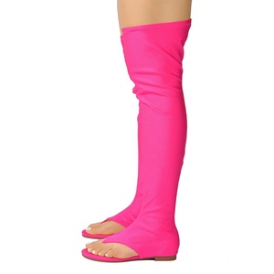 Summer Women Stretch Fabric Roman Shoes Thigh High Black Long Boots Clip Toe Over Knee <b>Booties</b> Flat Heels Sandals Big Size 47 - Product Image 6