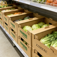 Scatola in Cartone Ondulato Impilabile Impermeabile Marrone Kraft per Esposizione e Conservazione di Frutta e Verdura con Goffratura