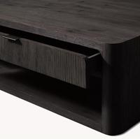 Grande table basse moderne française avec tiroirs, table basse rectangulaire en bois de chêne massif et ensemble de tables d'appoint, meubles de salon