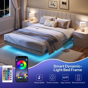 Hoopro cơ sở giường nổi, đầy đủ/Nữ Hoàng/Vua Kích thước khung giường với đèn LED và Trạm Sạc, bọc nền tảng khung giường - Product Image 3