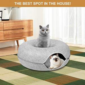 Katzentunnelbett für Drinnen, Abnehmbarer Runder Filz & Waschbarer Innenraum, Katzenspiel-Tunnel für Kleine Haustiere - Product Image 5
