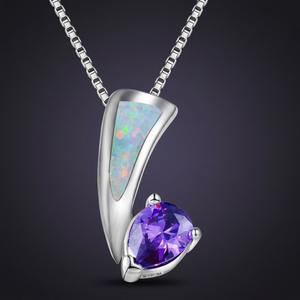 Collier pendentif en argent sterling 925 plaqué rhodium avec opale bleue sertie clos – Cadeau - Product Image 3