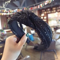 Mode Nieuwe Vrouwen Eenvoudige Klassieke Haarband Custom Plastic Zwarte Diamant Knoop Hoofdband Voor Meisjes