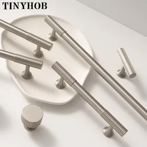 Satin Nickel Solid Brass Cabinet Handle and Knob Linear Knurled Solid Brass Drawer Knobs T Bar Bedroom Kitchen Handle C-3708