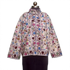 Custom Women Velvet Cotton Eco-Friendly Quick Dry <b>Quilted</b> Hand Embroidered Indian Suzani Floral <b>Pattern</b> High Quality Long <b>Jacket</b> - Product Image 1