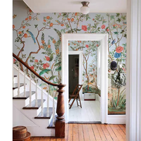 Papier peint mural moderne ignifuge et imperméable, motif floral et oiseaux chinois, taille personnalisée