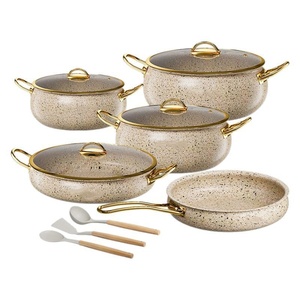 Chất lượng cao 12 miếng Thổ Nhĩ Kỳ Phong Cách Granite 304 thép không gỉ không dính Cookware Set với đôi tai và Silicone spatulas - Product Image 2