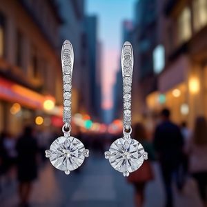 Orecchini di Diamanti Bianchi Champagne Taglio Brillante Rotondo in Oro Bianco Naturale Gioielli Classici da Matrimonio per Donne Certificati GIA - Product Image 2