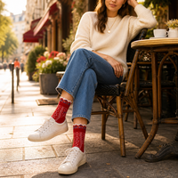Chaussettes pour femmes personnalisées, style vintage géométrique, avec bord festonné, en tricot rétro, OEM ODM, logo personnalisé, pour un usage quotidien, décontracté ou comme cadeau